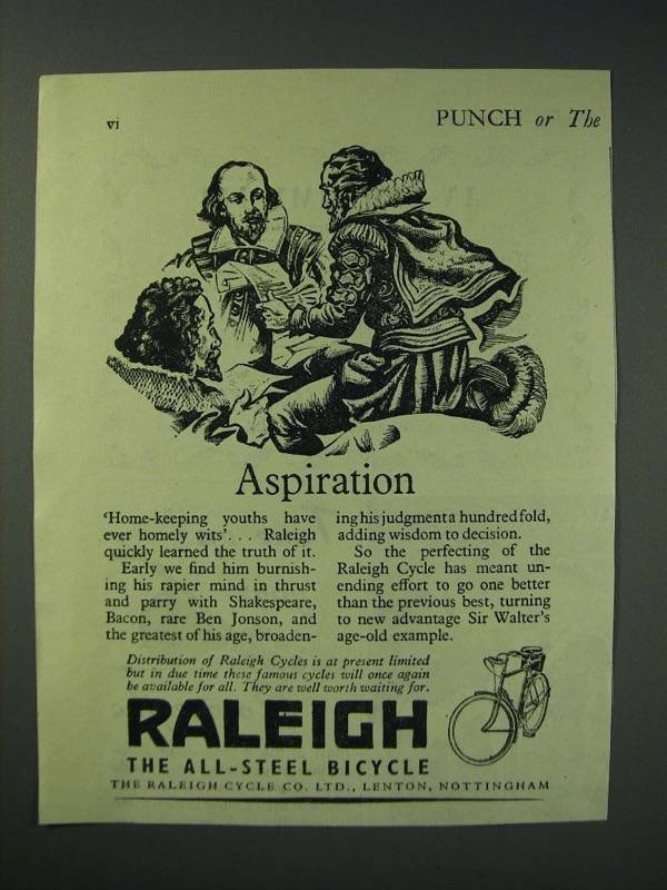 1942 Raleigh All-Steel Bicycle Ad - Aspiration - $18.49