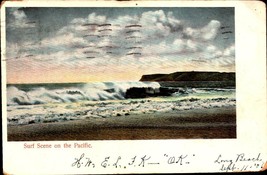 Surf Scenes on the Pacific - Long Beach California-POSTCARD postmark-1906-BK27 - £1.58 GBP