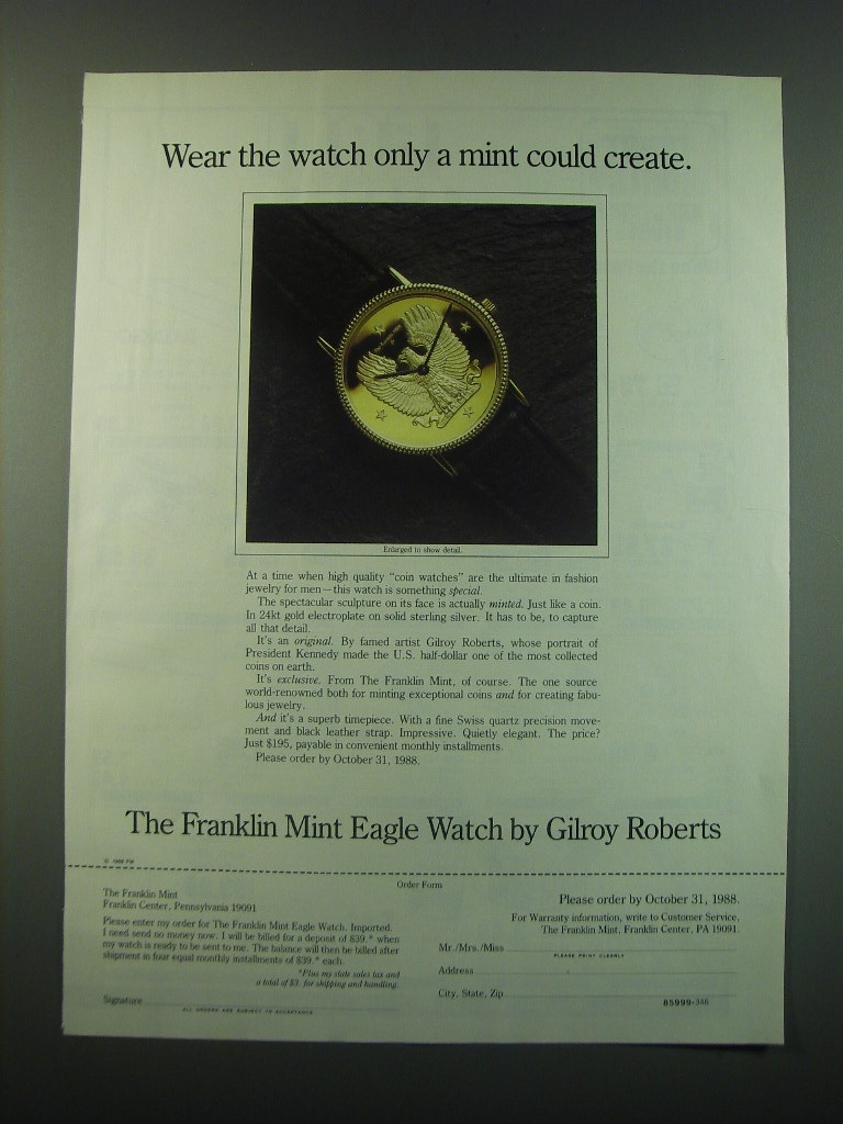 1988 Franklin Mint Eagle Watch by Gilroy Roberts Ad - Wear the watch - £14.76 GBP