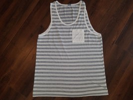 White Gray Stripe tank top T- shirt Men&#39;s Casual Fashion Tank Top shirt  XL - $15.00