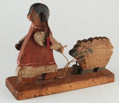 Folk Art Girl w Sheep Mary Had a Little Lamb Wooden Figures - $21.99