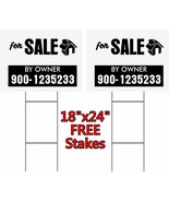 2 UNITS 18 x 24&quot; Yard Signs &quot;For Sale By Owner&quot; 2-Sided  FREE Stakes Com... - $19.44