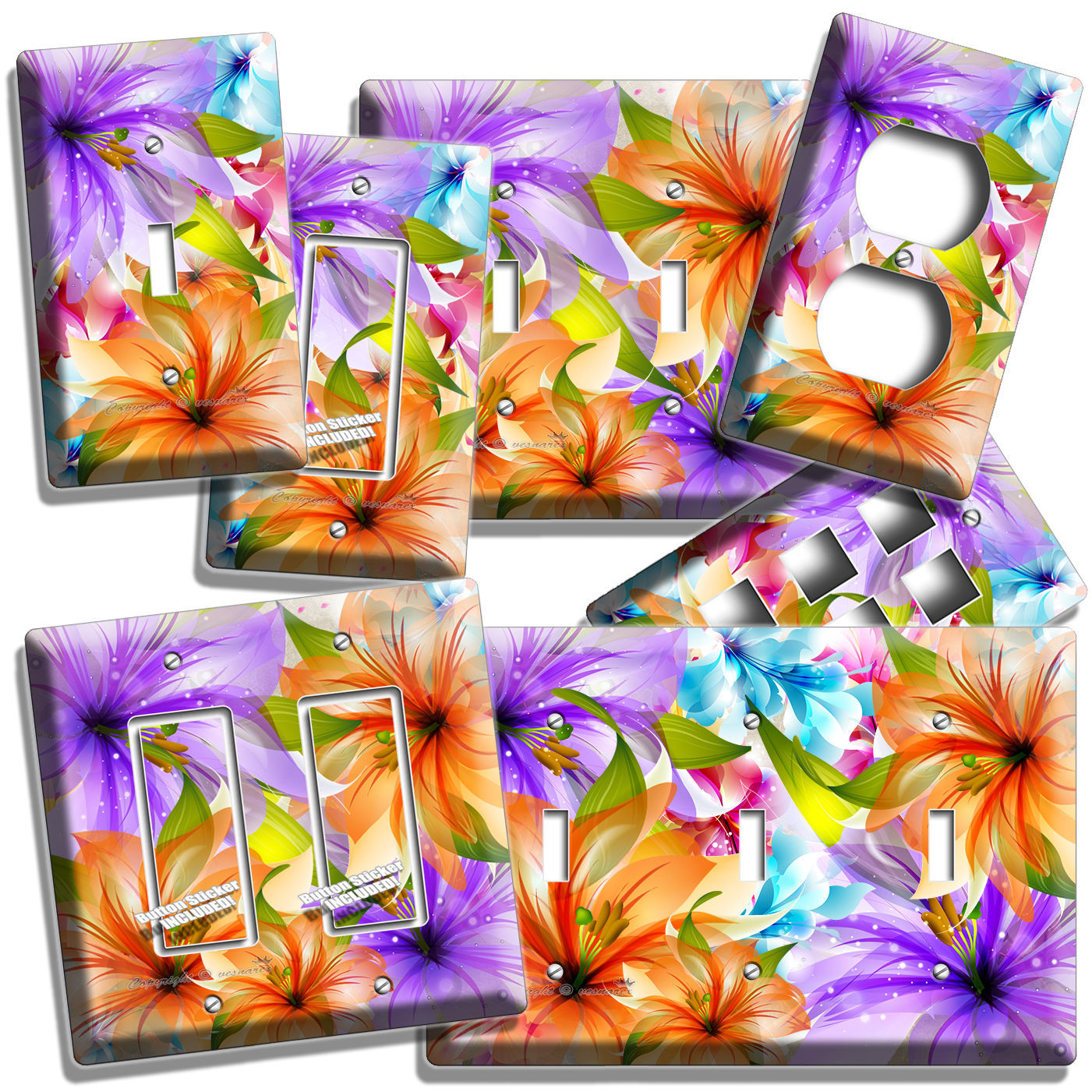 COLORFUL LILIES PURPLE ORANGE LILY FLOWERS LIGHT SWITCH OUTLETS ROOM HOME DECOR