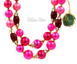 Vintage Art Glass and Lucite Necklace From Japan  Retro Mix Of Pinks Red Orange - £26.37 GBP