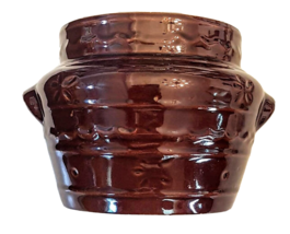 Marcrest Stoneware Open Bean Pot Daisy &amp; Dot Colorado Brown Pottery Crock - $24.67