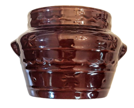 Marcrest Stoneware Open Bean Pot Daisy &amp; Dot Colorado Brown Pottery Crock - £19.66 GBP