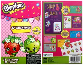 Shopkins 32 Valentine Day Cards with 32 Tattoos - £9.84 GBP