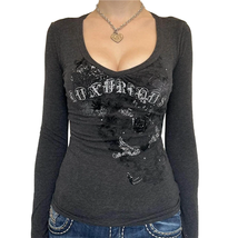 2000s Mall Goth Shirt Y2k Aesthetic Clothing Women&#39;s Graphic Print V-nec... - £9.54 GBP+