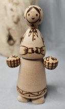 Russian Figurine Carved Souvenir Hand Carved Moscow Girl &quot; For Mushrooms&quot; Wooden - $19.14