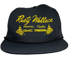 Vintage Rusty Wallace Car Dealership Hat Cap Snap Back Black Rope One Size GMC - £15.78 GBP