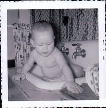 Little Baby Sitting In The Kitchen Sink Photo Snapshot 1959 - $4.99