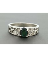 Vintage Filigree Sterling Silver Green Stone Ring Size 7.75 - $29.18