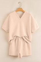 Apricot Textured V Neck T Shirt and Shorts Set - $370.88 MXN