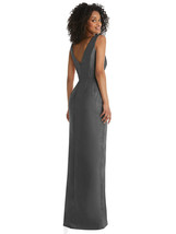 Alfred Sung Pleated Bodice Satin Maxi Pencil Dress, Bow Detail...Pewter.... - $84.55
