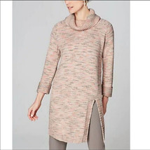 Pure Jill Tunic Sweater Dress Knit Cowl Neck Peach Marled Grey Size Sm Long Slit - £19.01 GBP