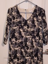 Sienna Sky casual Dress Women&#39;s Size S Black cream Print Mid length 3/4 sleeves - £11.95 GBP