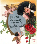1910 Dwig Postcard Lady Gets Message Delivered By Angels Mirror Reverses... - $410.49 MXN