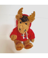 Stuffed Animal House Curly Critters Monty Moose 10&quot; Plush Red Hoodie Toy - £13.36 GBP