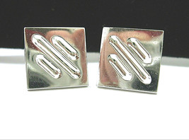 Vintage Swank CUFFLINKS Square 3 GROOVES Silvertone MEN&#39;S Mechanical 13/... - £18.19 GBP