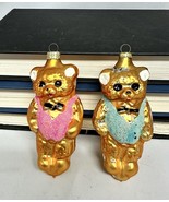 VINTAGE CHRISTMAS ORNAMENT MERCURY GLASS BEAR Pink And Blue VESTs &amp; BOWT... - £16.08 GBP