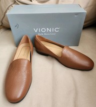 Vionic Willa II Women&#39;s Comfort Slip-on Flat Brown Tumbled Leather Shoes... - $85.00