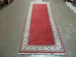 2&#39; 8&quot; X 7&#39; Vintage Handmade India Wool Runner Rug Nice Red Organic Colors - £256.05 GBP