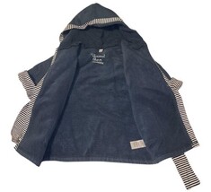 Whimsical Charm Navy Hooded Kids Bath Robe 100% Cotton Striped Trim Size 24 USA image 5