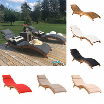 Outdoor Garden Foldable Yard Pool Wooden Sun Lounger Wood Bed With Cushi... - £137.84 GBP+