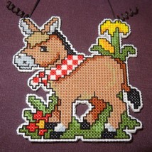 New Donkey Christmas Whimsy Ornament Handmade Finished Cross Stitch Brown 3&quot; - £20.49 GBP