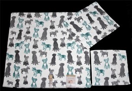 3-Pc Ellen Degeneres Painterly Pups Dogs Teal Grey Dots Stripes Velour T... - $39.99