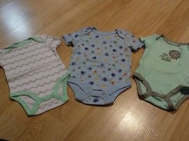 Lot of 3 Infant Size 0-3 Months One-Piece Creeper Shirt Top Chevron Mons... - £6.39 GBP
