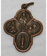 Vintage Brass Catholic Rounded FOUR WAY CROSS Religious Pendant Charm - $19.79