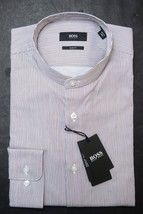 HUGO BOSS Uomo Jordi Slim Fit Rialzato Colletto a Righe Cotone Camicia 38 15 - £47.98 GBP