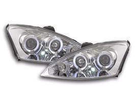 FK LED DRL Angel Eye Halo Ring Headlight Ford Focus 98-01 Chrome C170 MK1 LHD - £235.41 GBP
