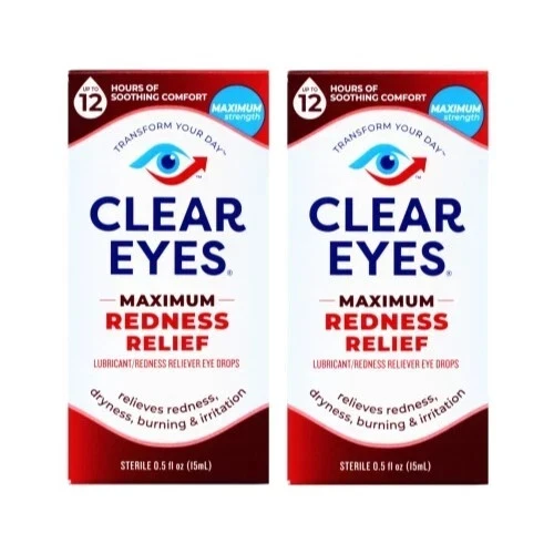2 Pack Of Clear Eyes Maximum Strength Redness Relief Eye Drops 0.5Oz Each - $552.13 MXN