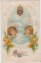 God Bless Thy Easter Postcard 1913 J. J Marks Child Angels Monett MO Pierce City - £2.38 GBP