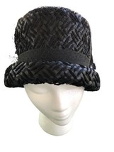 Vintage 1950&#39;S Veiled Bow Ribbon Textured Straw Black Hat One Size - £19.95 GBP