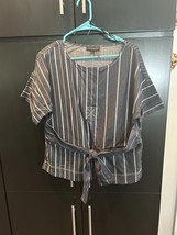 Donna Karan New York Striped Tie-Front Top - Size L - $461.32 MXN
