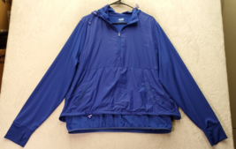 Avia Windbreaker Jacket Women&#39;s XL Blue Polyester Long Sleeve Quarter Zip Hooded - £14.58 GBP