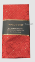 Waterford Christmas Napkins Luxury Damask Ember Red Gold Set of 4 Holiday - $47.40