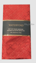 Waterford Christmas Napkins Luxury Damask Ember Red Gold Set of 4 Holiday - £37.29 GBP