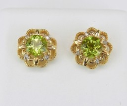 2Ct Round Cut Lab-Created Peridot Flower Stud Earrings 14K Yellow Gold Plated- - £135.18 GBP