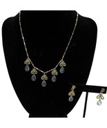 Light Blue Green Teardrop Crystal Necklace Earring Gold Tone Set 2028 Brand - $35.98 CAD