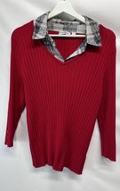 Kim Rogers Red Knit Sweater 3/4 Sleeve w Black, White Collared  Top XL - £16.98 GBP