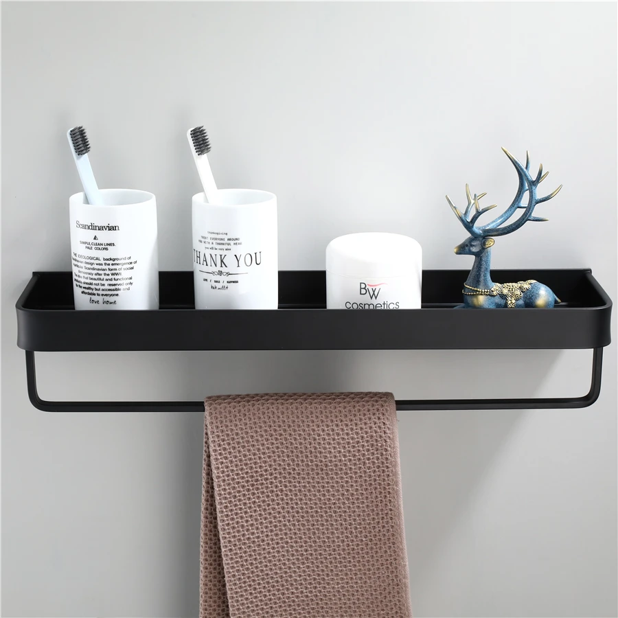 House Home Bathroom Black Shelf with Towel Bar SA Aluminum Corner Shelve... - £30.67 GBP