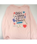Cat &amp; Jack Girls Long Sleeved Pink Top &quot;Bake the World a Better Place&quot; S... - £7.39 GBP