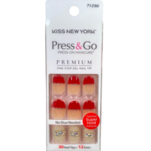NEW Kiss Nails Impress Press On Manicure Short Gel French Red White Silver Gems - £12.08 GBP