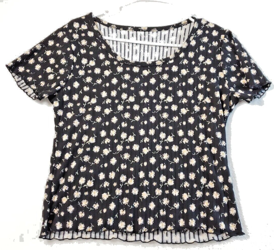 Primary image for Youth Daisy Print Shirt Top youth  XL Black Knit Short Sleeve Round Neck
