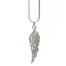 Crystal Angel Wing Pendant Necklace White Gold - £10.38 GBP