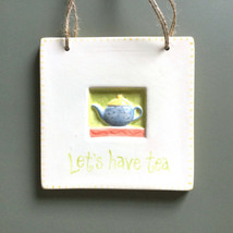 Vintage Hand Painted Small Wall Art Hanging Teapot Design Ceramic Signed 5.5&quot;  - £22.16 GBP